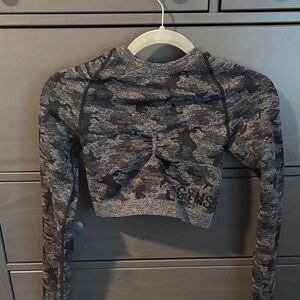 Gymshark Gray Camouflage Long Sleeve Crop Top